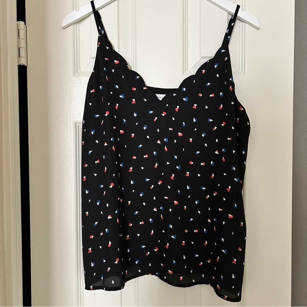 Black Scalloped Camisole w/ multicolored confetti